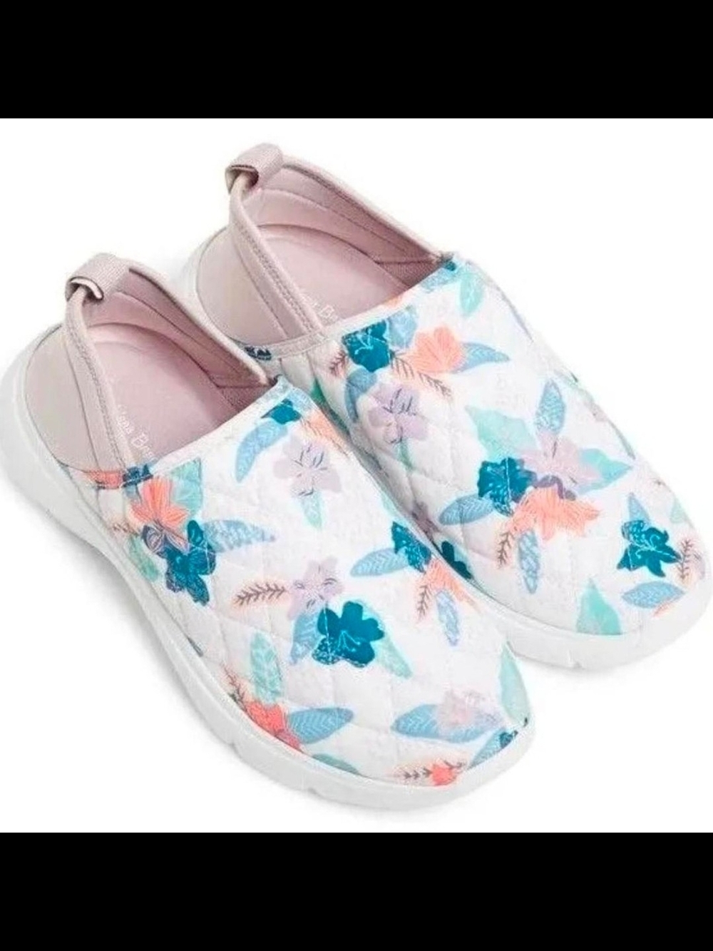 Vera Bradley Quilted Floral Slip-On Sneakers in White, Pink & Teal